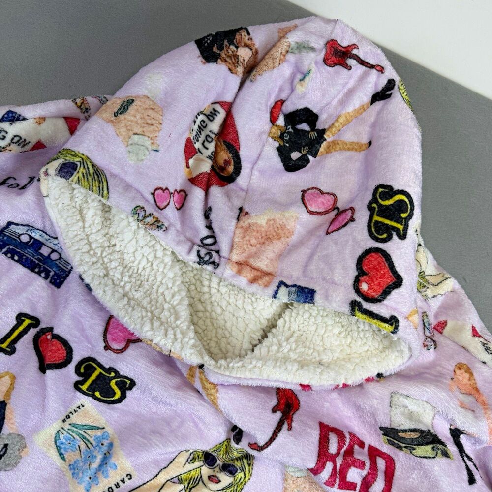 Taylor Swift Inspired Blanket Hoodie Large Pink Sherpa Fleece 1989 Red Folklore